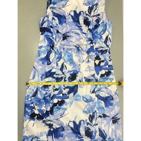 CHAPS Womens Midi Dress Sleeveless Watercolor Floral Blue 6 - Picture 8 of 13